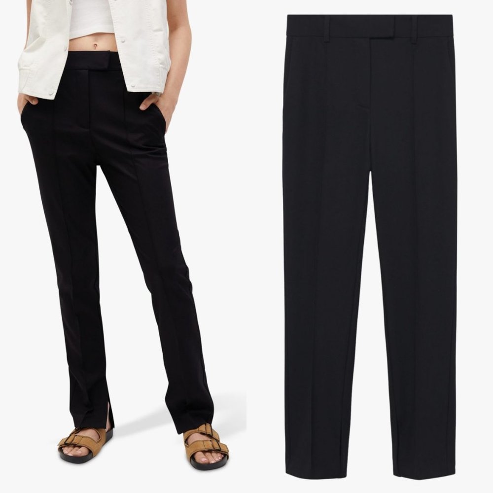 MNG Women's Size 4 Black Slit Hem Full Length Kit Trouser Pants Mid-Rise Small S
